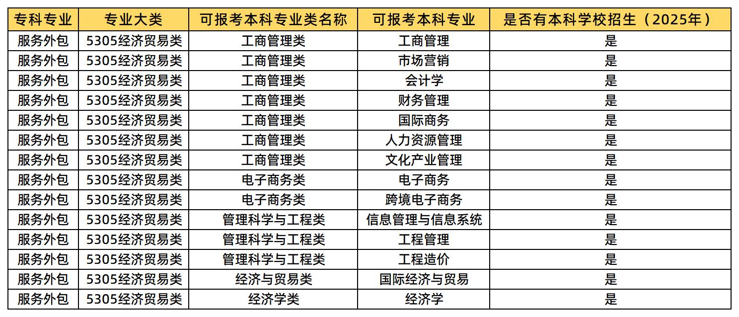 服务外包专业可以报的本科专业