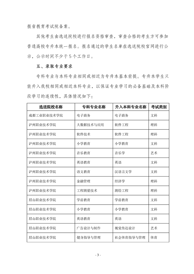 2023年内江师范学院专升本招生简章
