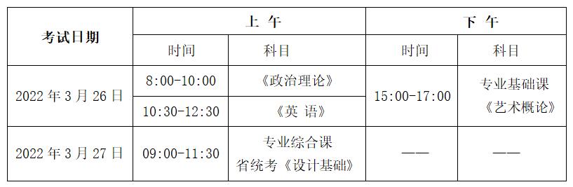 广州美术学院省统考时间及科目
