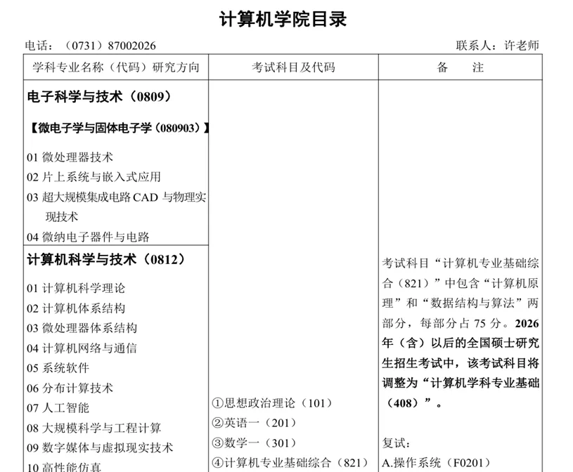 国防科技大学考研科目调整