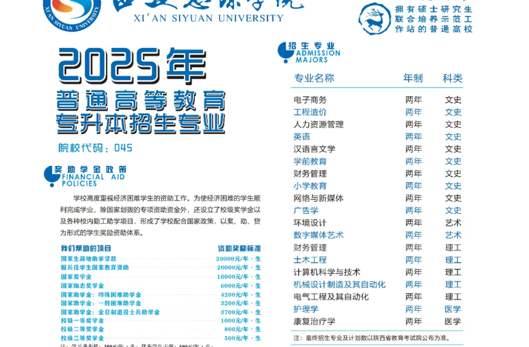 西安思源学院专升本招生简章
