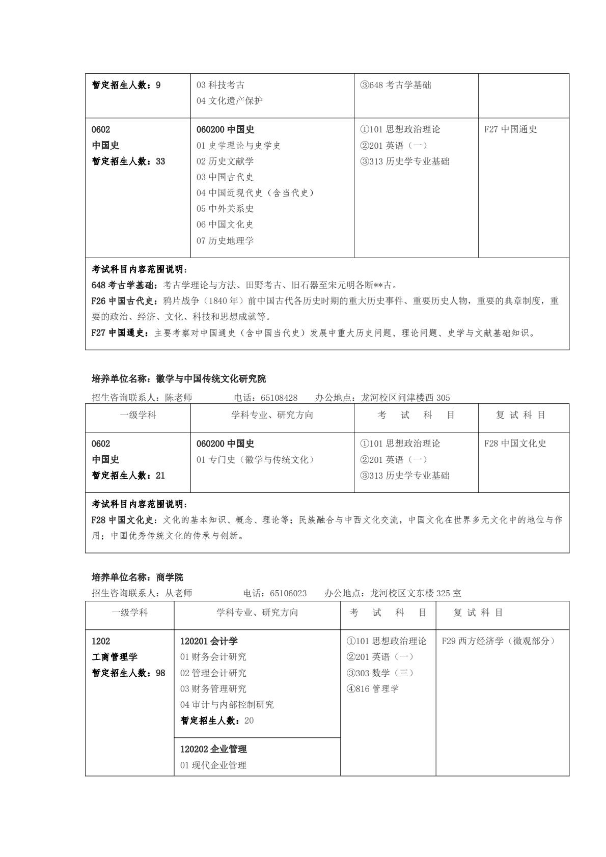 安徽大学25年学术学位硕士研究生招生专业目录