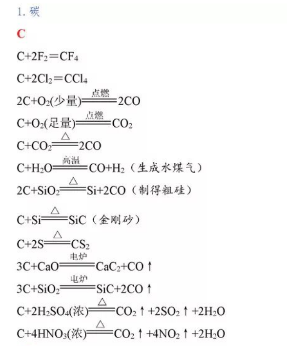 高中化学方程式大全：碳族元素——碳