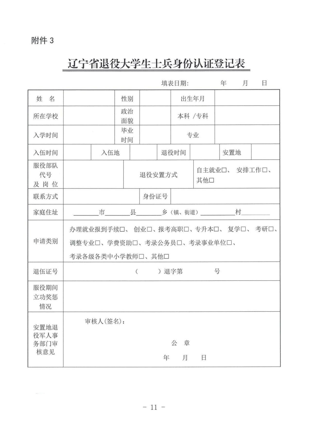 2024年辽宁专升本退役大学生士兵身份认证登记表