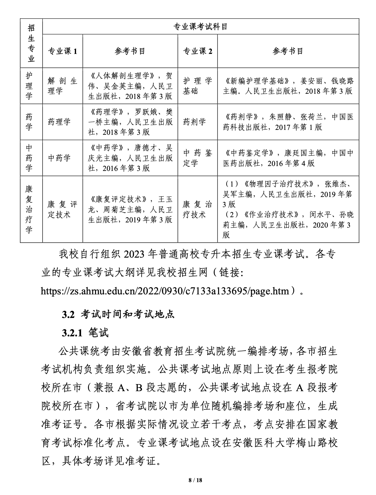 2023年安徽医科大学专升本招生简章