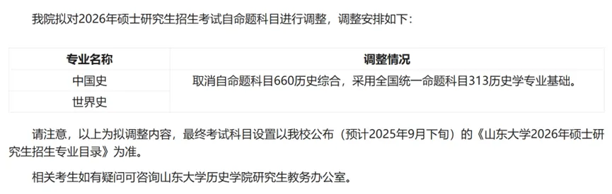 山东大学考研自命题科目调整