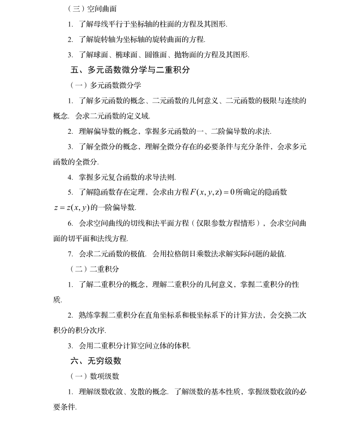 2024年四川专升本《高等数学》考试大纲5