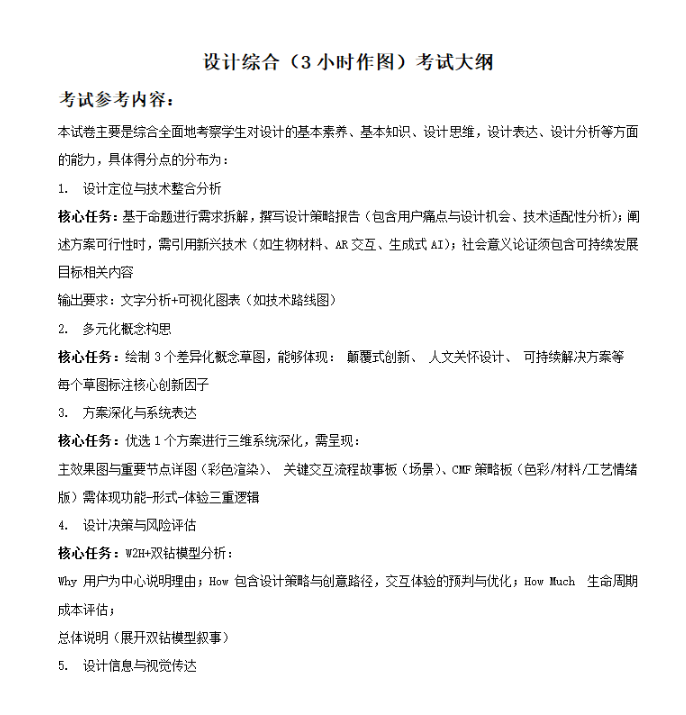 华南理工大学设计综合（3小时作图）考试大纲