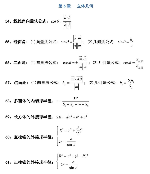 高中数学127个快速解题公式:第六章立体几何